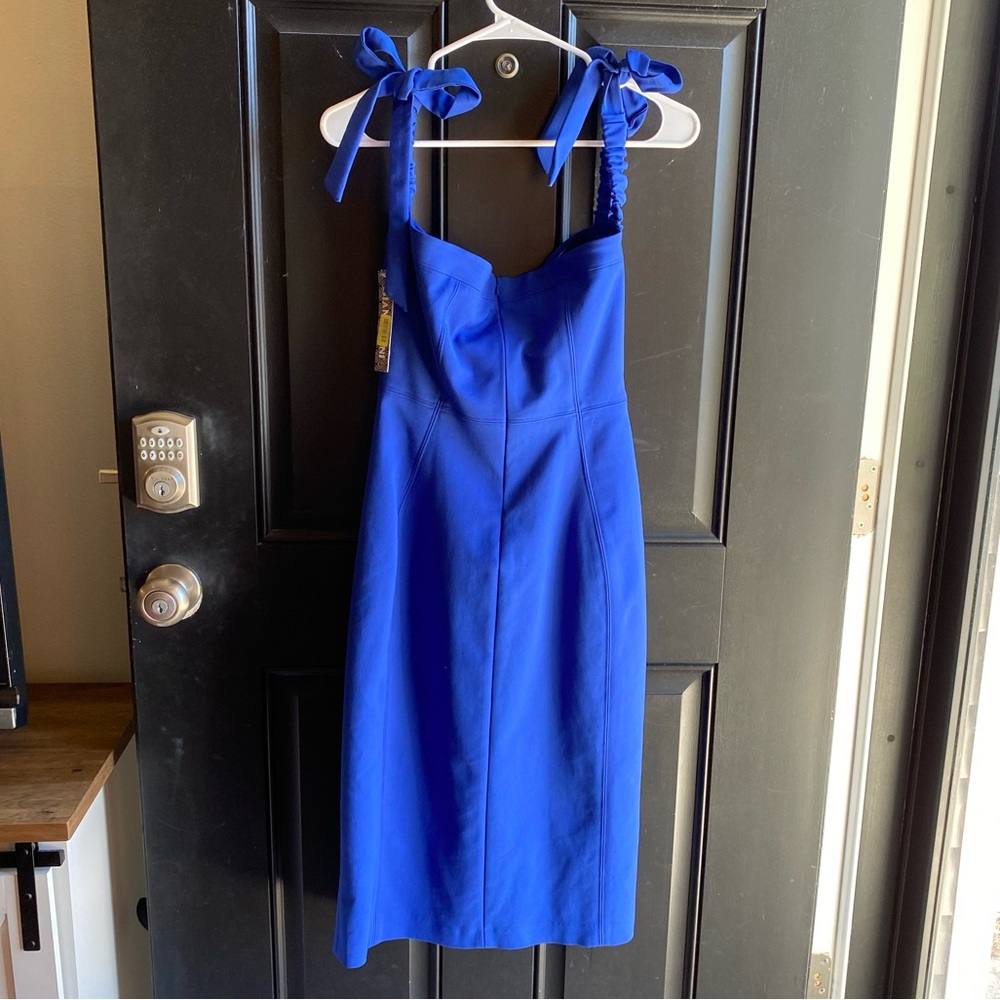NWT GIANNI BINI Royal Blue Bow Off Shoulder Fitted Tie Dress Size 10 - Picture 8 of 13